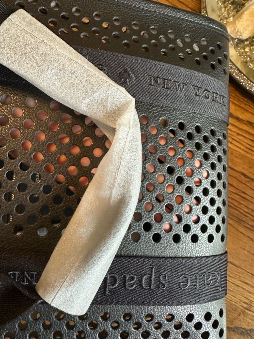 kate spade Black Perforated Leather Tote with Detachable Strap NWT $369 - Picture 4 of 6